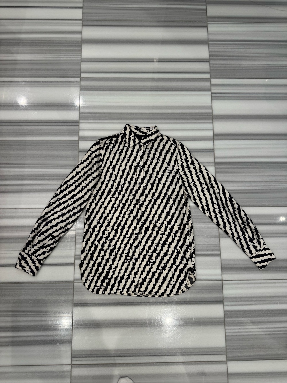 Celine Black and White Diagonal Stripe Turtleneck Sweater
